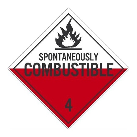 Spontaneously Combustible 4 Dot Placard Sign, Pk10, Color: Black